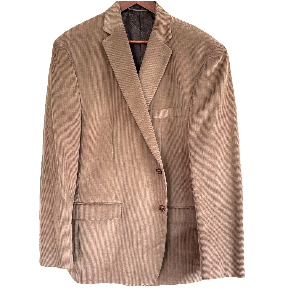 Lauren Ralph Lauren Men’s Tan Corduroy Blazer 46R Elbow Patches Paisley Lining - Picture 4 of 14